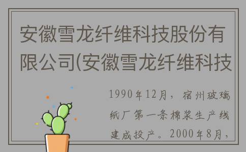 安徽雪龙纤维科技股份有限公司(安徽雪龙纤维科技陶春昊)