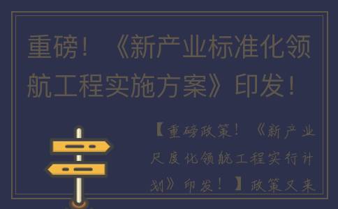 重磅！《新产业标准化领航工程实施方案》印发！(新产业领域)
