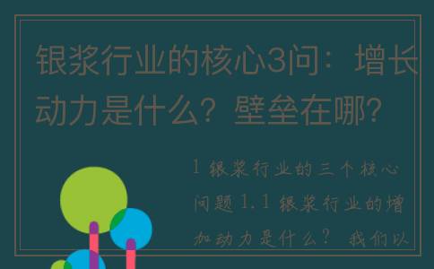 银浆行业的核心3问：增长动力是什么？壁垒在哪？发展方向在哪？(银浆企业)