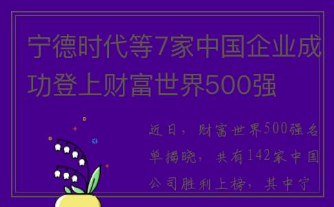 宁德时代等7家中国企业成功登上财富世界500强