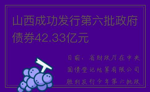 山西成功发行第六批政府债券42.33亿元