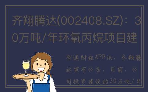 齐翔腾达(002408.SZ)：30万吨/年环氧丙烷项目建成投产