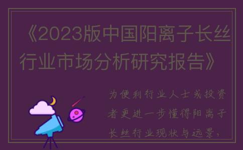 《2023版中国阳离子长丝行业市场分析研究报告》—智研咨询发布