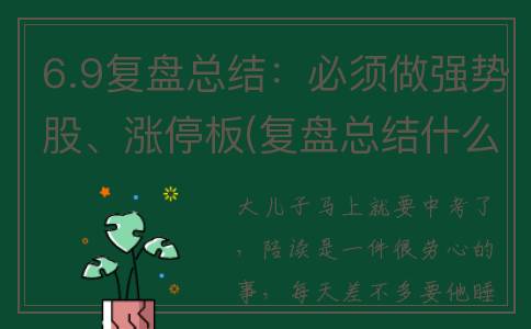 6.9复盘总结：必须做强势股、涨停板(复盘总结什么意思)