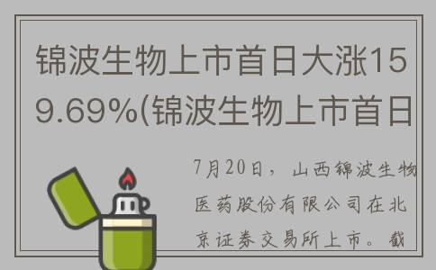 锦波生物上市首日大涨159.69%(锦波生物上市首日涨幅)