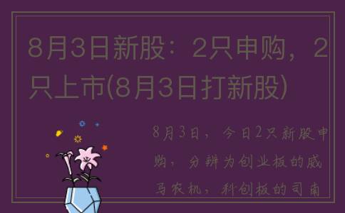 8月3日新股：2只申购，2只上市(8月3日打新股)