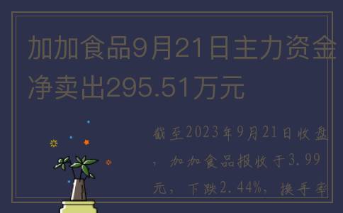 加加食品9月21日主力资金净卖出295.51万元