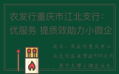 农发行重庆市江北支行：优服务 提质效助力小微企业行稳致远(重庆农发行行长是谁)