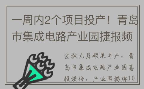 一周内2个项目投产！青岛市集成电路产业园捷报频传