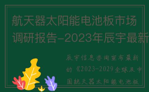 航天器太阳能电池板市场调研报告-2023年辰宇最新发布