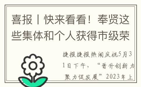 喜报丨快来看看！奉贤这些集体和个人获得市级荣誉！