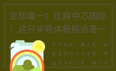 全球唯一！比肩中芯国际！这只半导体新股会是一只大肉签吗？——新股雷达(世界比肩的比是什么意思)